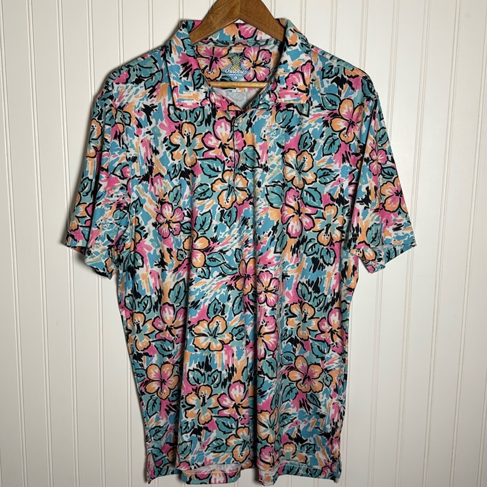 chubbies Shirt Mens Large “The Weekend Arrived” Polo Floral Beach Breeze